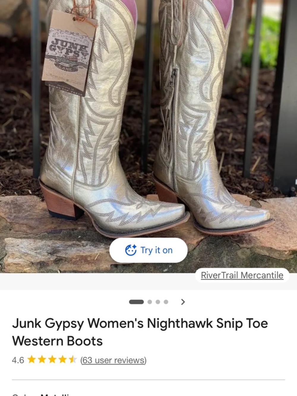 Junk Gypsy Metallic Gold Snip Toe Western Boots Women’s cowgirl boots